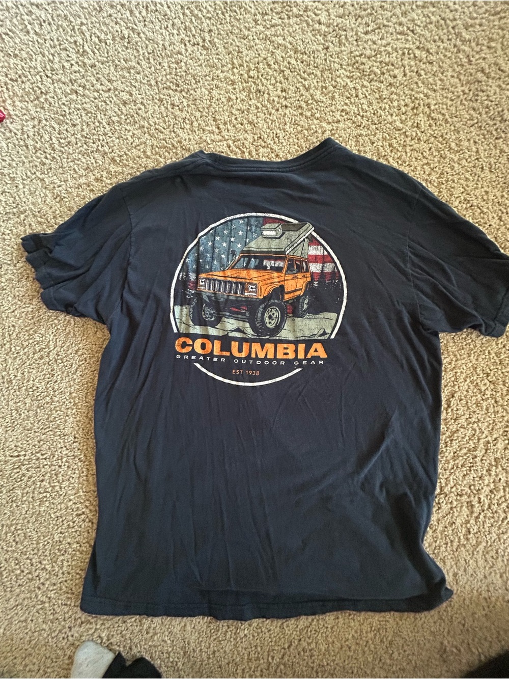 Columbia Navy Short-Sleeve Tee with Orange Truck Graphic